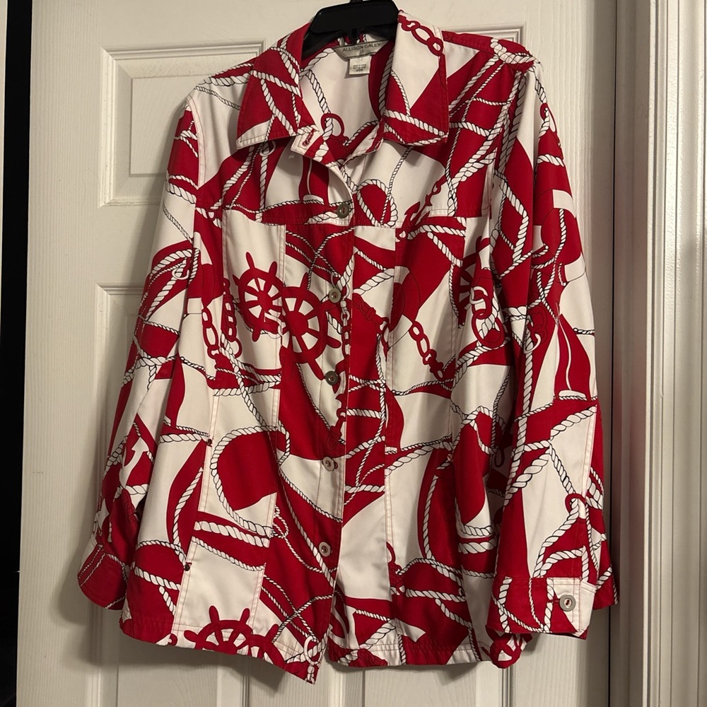 Allison Daley Red and White Rope Print Blouse